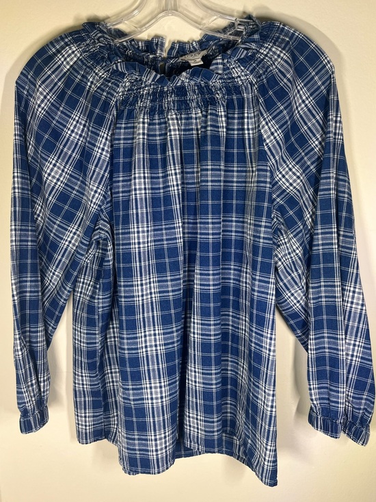 J. Crew | Tops | Womens J Crew Blue And White Plaid Longsleeve Peasant ...